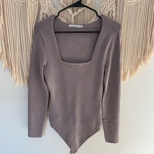 Abercrombie & Fitch Ribbed Bodysuit in Gray